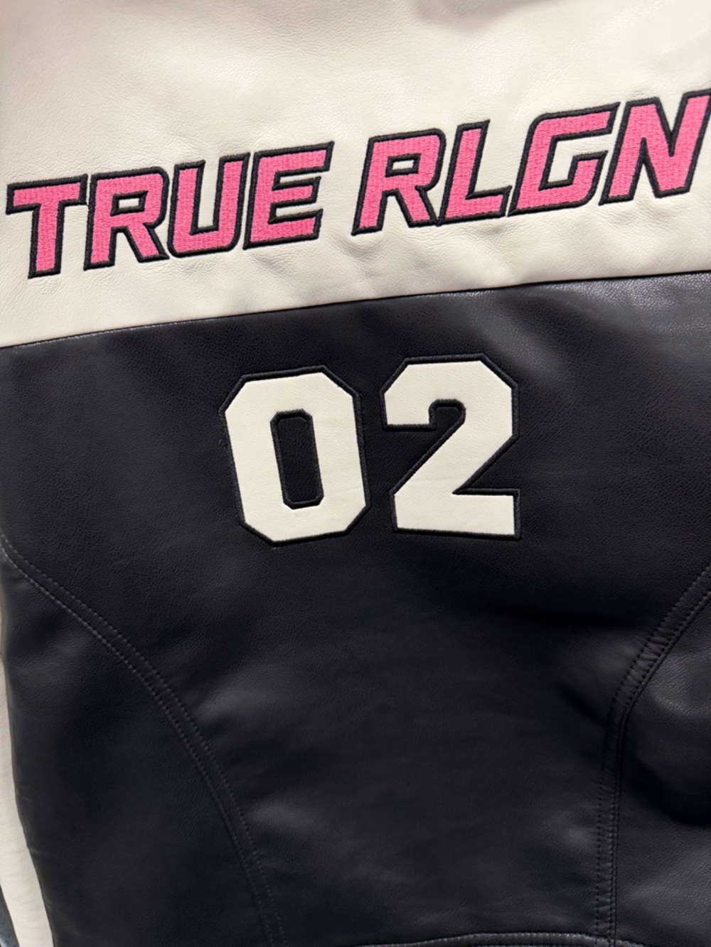 True Religion Colorblock Racer Moto Leather Jacket Racing - Picture 6 of 7